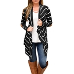 Ficha técnica e caractérísticas do produto Blouse Women Mulheres Moda Costura Striped Cardigan manga comprida Tops Overcoat Casual