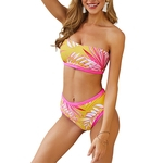 Ficha técnica e caractérísticas do produto Mulheres Moda Digital Printing Magro cintura alta de 2 peças Bikini Suit um conjunto de roupa de banho