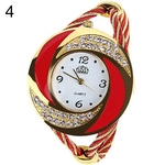 Ficha técnica e caractérísticas do produto Mulheres Moda Espiral Rodada Rhinestone Braid Bangle Cuff Analog Quartz Bracelet Watch
