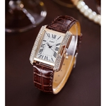 Ficha técnica e caractérísticas do produto Mulheres Moda PU Strap Dial Square diamante relógio de quartzo Ladies watch