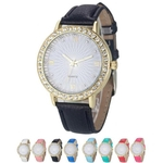 Ficha técnica e caractérísticas do produto Mulheres Moda Rhinestone pulseira relógio falso couro quartzo analógico relógios de pulso