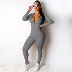 Ficha técnica e caractérísticas do produto Mulheres sexy duas peças set sportswear com capuz calças com capuz manga comprida com zíper com cordão bolso bodycon moda agasalho