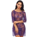 Ficha técnica e caractérísticas do produto Mulheres Sexy Rendas Vestido Babydoll Frio Ombro Sheer Valentine Chemise Sleepwear Lingerie