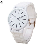 Ficha técnica e caractérísticas do produto Mulheres Silicone Banda White Round Dial Quartz Analog Sports Relógio De Pulso