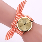 Ficha técnica e caractérísticas do produto Mulheres Stripe Floral Cloth Quartz Dial pulseira rel¨®gio de pulso Assista Laranja