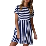 Ficha técnica e caractérísticas do produto Mulheres Verão Sexy All-jogo Stripe Impressão Magro A-Line Vestido de desgaste da praia