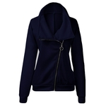 Ficha técnica e caractérísticas do produto Mulheres Zipper alta Neck Casual Sweater Jacket Cor Pure Com Plus Size Camisolas