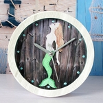 Ficha técnica e caractérísticas do produto BLU Mute Quartz Relógio Despertador, Mermaid Retro Rodada Relógio de madeira, pequena secretária silencioso Tempo Clocks Home Office Decoração Home decoration