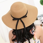 Ficha técnica e caractérísticas do produto New Elegant Women Chapéu de palha de palha Bowknot Wide Large Brim Foldable casual Summer Holiday Cap