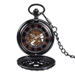 Ficha técnica e caractérísticas do produto NOVO Relógio de Bolso Mecânico Automático Antigo Oco Preto Dial Homens Pingente Coleção Relógio de Cadeia Esqueleto Steampunk Relógio