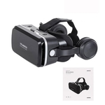 Óculos de realidade virtual 3D, com fone de ouvido acoplado. Cor preta. Composição: ABS, lentes em resina.