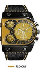 Oulm Relógios Amarelo Quartzo Casual Pulseira de Couro Esportivo Multi-fuso Horário