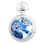 Ficha técnica e caractérísticas do produto OYang Pintura em cerâmica Estilo Colar de corrente de bolso Pingente Relógio de quartzo Flor Azul