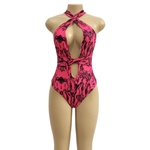 Ficha técnica e caractérísticas do produto Padrão De Pele De Cobra Digital Cruz Frontal Sexy Mulheres Skiny Swimsuit Beach One-Piece