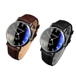 Ficha técnica e caractérísticas do produto 2PC Luxo Moda Faux Leather Mens Quartz Analog Watch Rel¨®gios