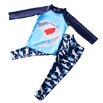 Ficha técnica e caractérísticas do produto 2Pcs / Set Menino de Split Swimsuit tubarão Tops + Calças Long Sleeve Quick Dry Kid Swimwear