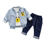 Ficha técnica e caractérísticas do produto 3PCS / Set Urso Suit Shirt + Jacket + Pants manga comprida de algodão Zipper Outfit Suit desenhos animados Meninos