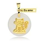 Pingente eu Amo Cat Folheado a Ouro com Acrílico