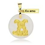 Pingente eu Amo Dog Folheado a Ouro com Acrílico