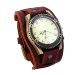 Ficha técnica e caractérísticas do produto Pulseira de couro numerais romanos engrenagem Faux Vintage Homens de pulso pulseira de relógio de quartzo