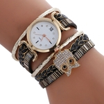 Ficha técnica e caractérísticas do produto Quartz relógio de pulso Ladies Bracelet Wrist Mulheres Marca Duoya criativa da coruja do vintage Handmade trançado de Luxo