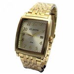 Relogio Atlantis Unissex Quadrado G3441 Fundo Dourado