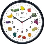 Ficha técnica e caractérísticas do produto Relógio Bells Branco, Desenho Frutas Borda Branca,  Diam 25,8 Cm
