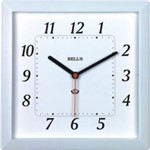 Ficha técnica e caractérísticas do produto Relogio Bells Branco, Quadrado,Borda Branca,24,6X24,6Cm