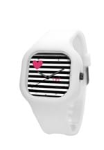 Relógio Bewatch Coração com Listras Pulseira Silicone Branco