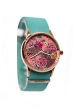 Relogio Bewatch Floral Pulseira de Couro Turquesa