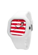 Relógio Bewatch Listras Vermelhas Pulseira Silicone Branco