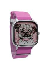 Relogio Bewatch Pug Pulseira de Couro Rosa