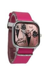 Relógio Bewatchoficial Pulseira de Couro Pink Beauty Rose