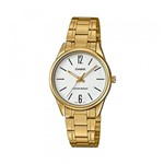 Ficha técnica e caractérísticas do produto Relógio Casio Ladies LTP-V005G-7BUDF-BR Analógico Dourado Mostrador Branco