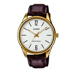 Ficha técnica e caractérísticas do produto Relogio Casio Masculino Dourado Couro Marrom MTP-V005GL-7BUDF