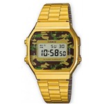 Ficha técnica e caractérísticas do produto Relógio Casio Vintage Unissex Dourado Camuflado A168WEGC-3DF