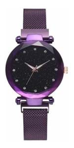 Ficha técnica e caractérísticas do produto Relógio Céu Estrelado Luxo Feminino Pulseira Magnetica Roxo (Roxo, Preto)