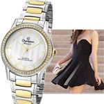 Relógio Champion Feminino CN29310S Strass Prateado com Dourado Prova Dágua