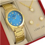 Ficha técnica e caractérísticas do produto Relógio Champion Feminino Dourado Azul Prova D'água + Colar e Brincos CN29230I