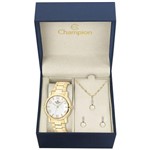 Relógio Champion Feminino Dourado Cn25181w Kit Colar Brincos