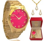 Ficha técnica e caractérísticas do produto Relógio Champion Feminino Dourado Rosa Prova D'água + Colar e Brincos CN29883Z