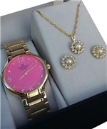 Ficha técnica e caractérísticas do produto Relógio Champion Feminino Dourado + Semi Joias CN26831J Fundo Rosa Rosa