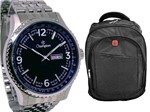 Ficha técnica e caractérísticas do produto Relógio Champion Masculino Prateado Mostrador Azul + Mochila Cinza Notebook