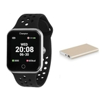 Relógio Champion Smart Bluetooth 4.0 Prata Pulseira Preta CH50006T Smartwatch + Bateria Portátil para Celular