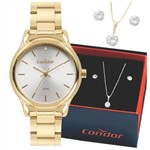 Relógio Condor Feminino Dourado + Colar + Brincos + Nf