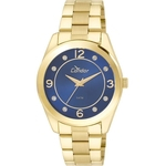 Ficha técnica e caractérísticas do produto Relógio Condor Feminino Dourado Fundo Azul Strass CO2035KL/W4A