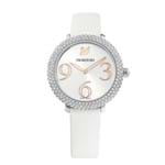 Relógio Crystal Frost, Pulseira de Couro, Branco, Aço Inoxidável