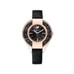 Relógio Crystalline Sporty, Pulseira de Cabedal, Preto, PVD Rosa Dourado