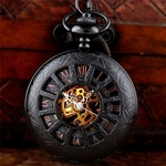 Ficha técnica e caractérísticas do produto Relógio de bolso esqueleto mecânico preto antigo acabar com pingente de steampunk