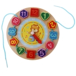 Ficha técnica e caractérísticas do produto Relógio De Madeira Digital Toy Lacing String Beads Kids Learn Time Numbers - Lion